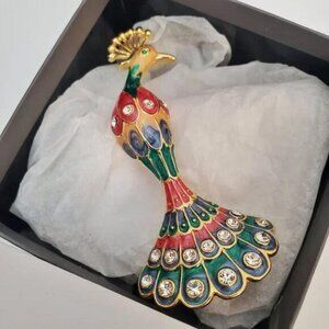 Vintage Rhinestone Peacock Brooch – With Box – New Without Tag